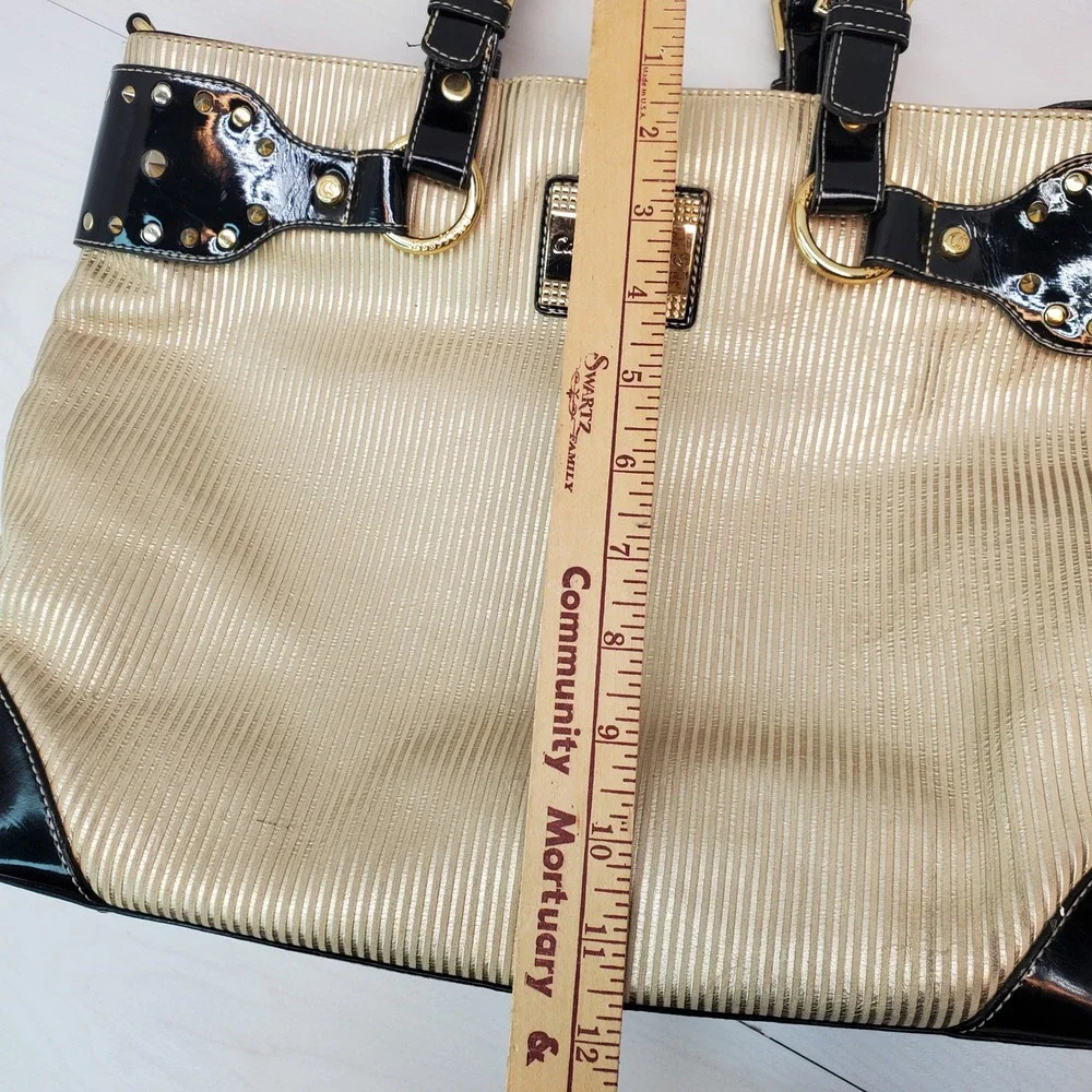 Carmen Steffens Leather Gold Striped Purse Black Leather‎ Accents